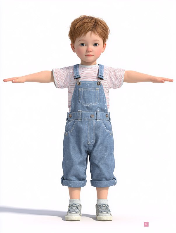 3D Cute Toddler Boy Character Model T-Pose
