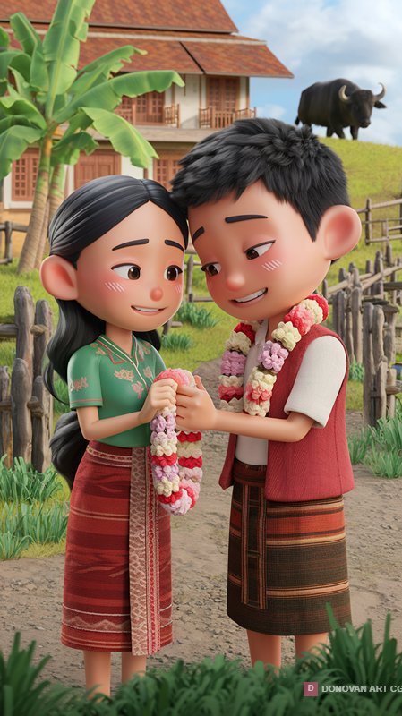 คู่รักในชนบทไทยกับการแต่งกายพื้นเมือง