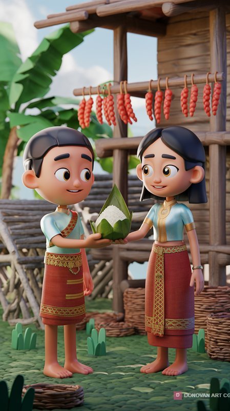 เด็กไทยในชุดพื้นเมืองส่งขนม