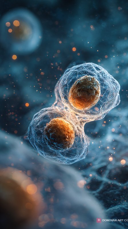 Cinematic Microscopic Human Cell Splitting Process