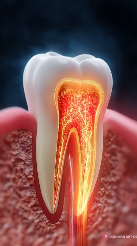Cinematic Dental Anatomy with Glowing Pulp