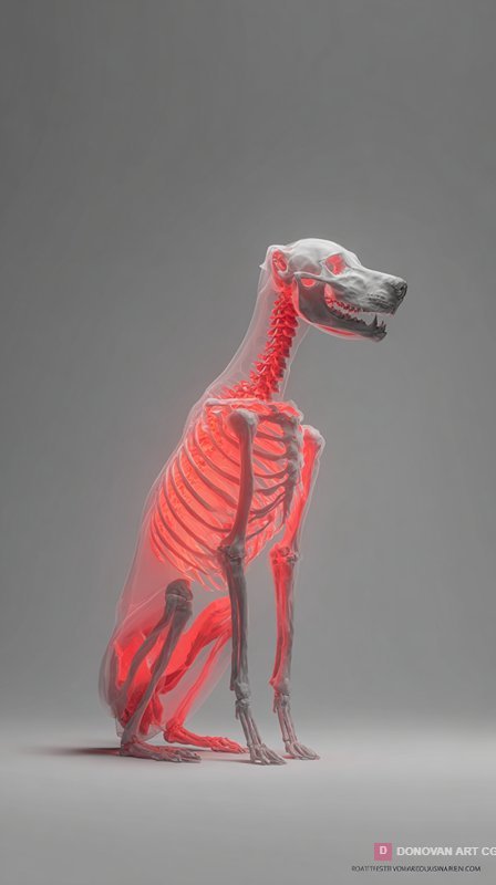 Glowing Red Canine Anatomy X-Ray Art
