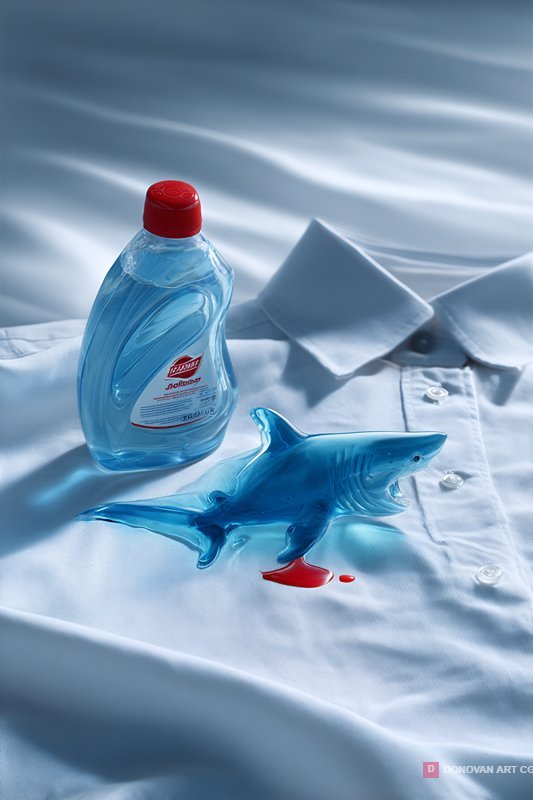 Shark Attack Blue Liquid Detergent Concept