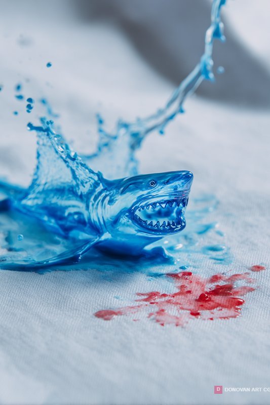 Surreal Blue Liquid Shark Splash on Fabric