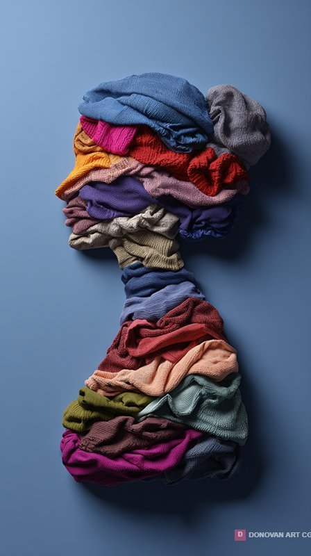 Creative Abstract Silhouette Formed by Colorful Fabrics
