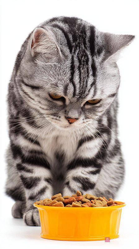 Adorable Silver Tabby Cat Enjoying Meal Time