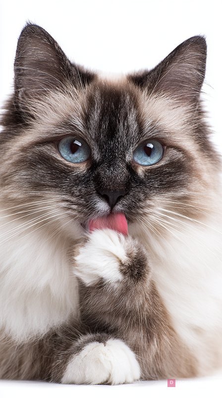 Adorable Ragdoll Cat Grooming Close-up Portrait