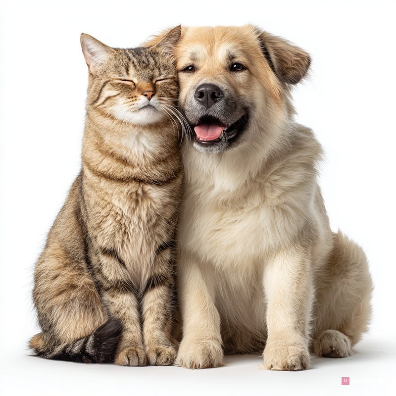 Heartwarming Close-up of Cat and Dog Cuddling