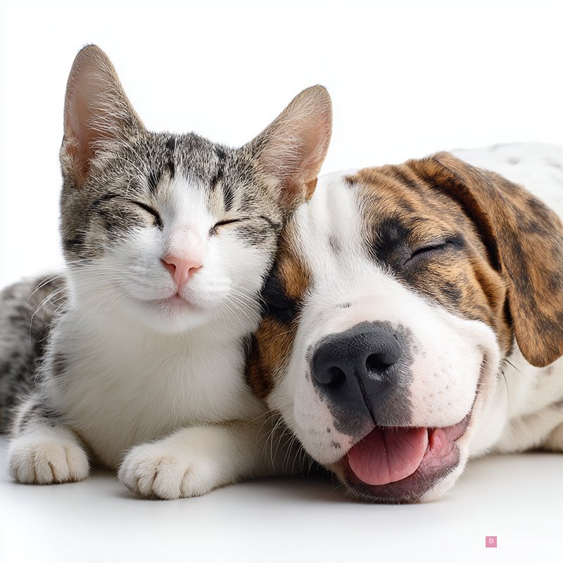 Heartwarming Duo Realistic Cat and Dog Cuddling