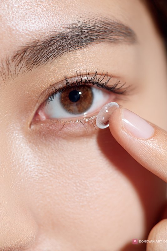 Close Up Eye and Contact Lens Application