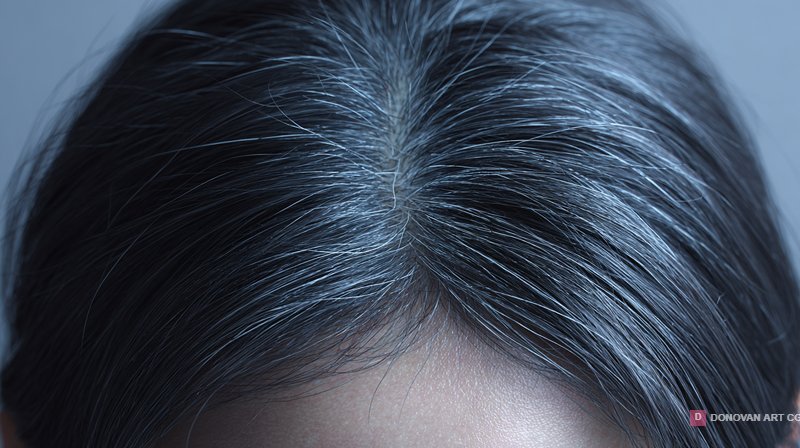 Macro Shot of Premature Grey Hair Roots