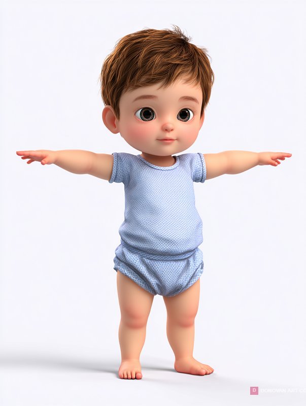 3D Adorable Baby Boy Character in T-Pose