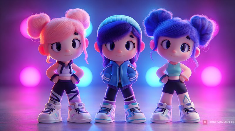 ตัวละครการ์ตูนสาวน่ารักในสไตล์ 3D