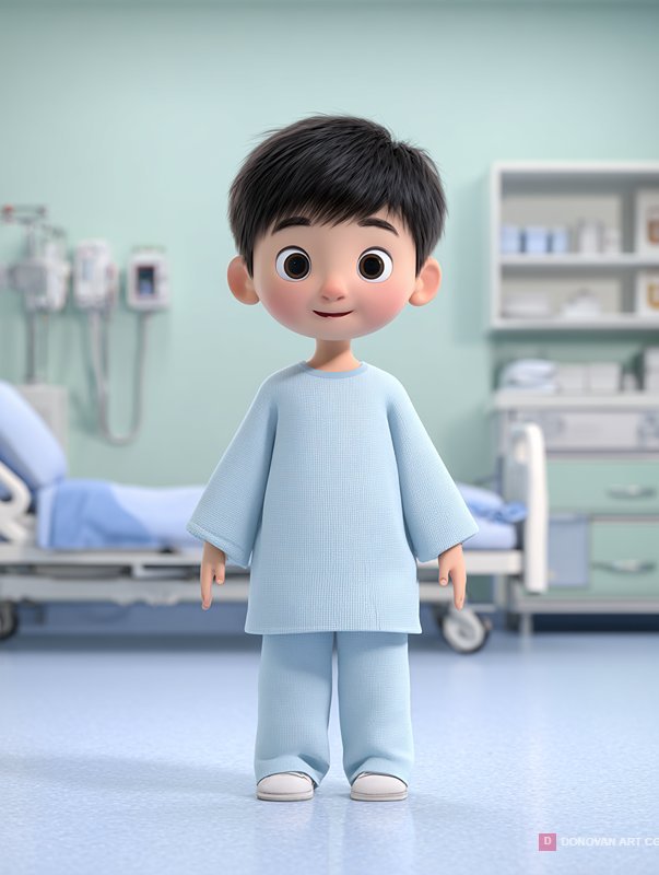 เด็กชายในชุดโรงพยาบาลน่ารัก