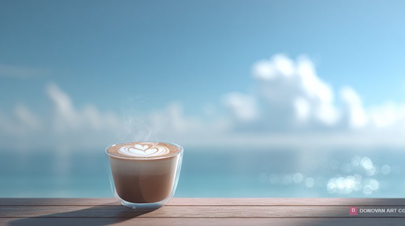กาแฟลาเต้สวยงามริมทะเล