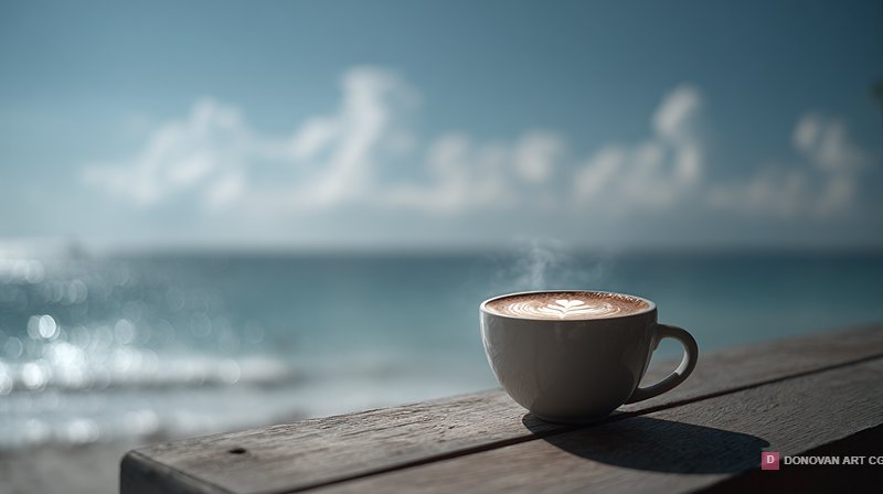 กาแฟร้อนริมทะเลบรรยากาศดี