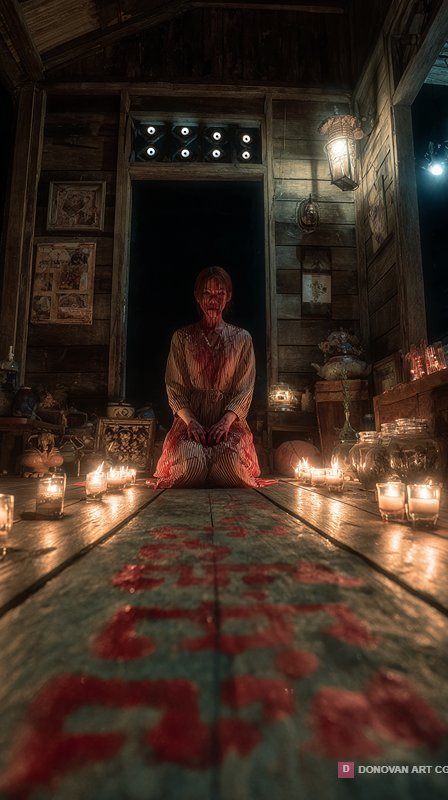 หญิงสาวในบ้านผีสิงที่มีเทียนส่องสว่าง