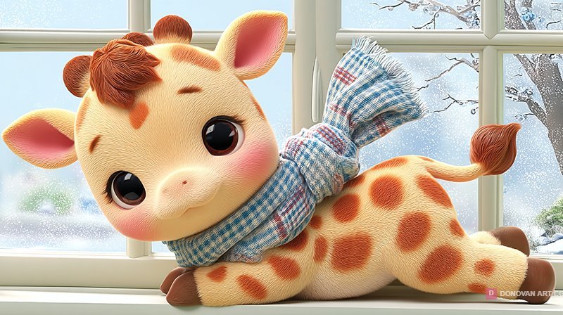 ยีราฟน้อยน่ารักในฤดูหนาว