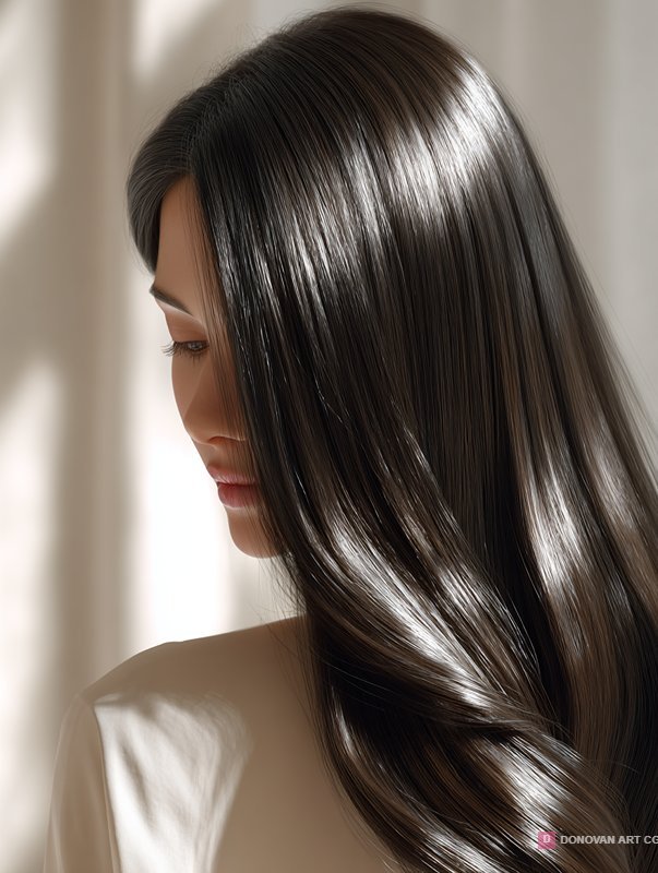 ภาพสาวผมยาวเงางามในแสงธรรมชาติ