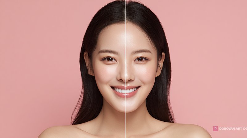 ภาพถ่ายใบหน้าผู้หญิงสวยสองด้าน