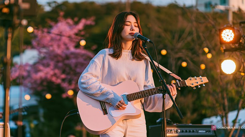 สาวร้องเพลงในงานเทศกาลดนตรี