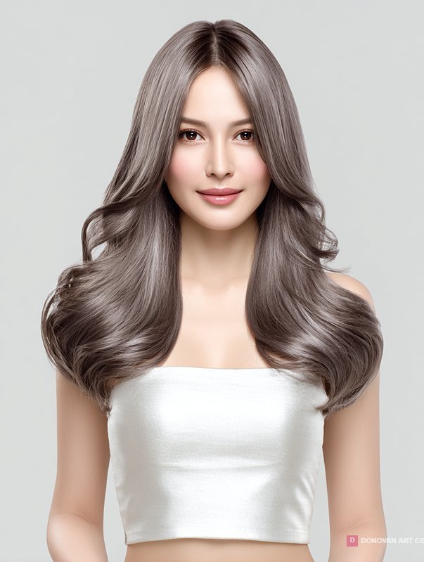 ทรงผมยาวสวยสีเทาอ่อน