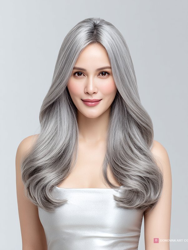ผมยาวสีเทาเงางามสำหรับแฟชั่น