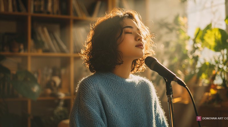 หญิงสาวร้องเพลงในบรรยากาศอบอุ่น