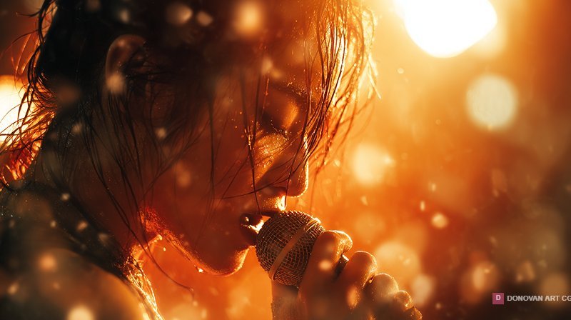 นักร้องสาวร้องเพลงในแสงสว่าง