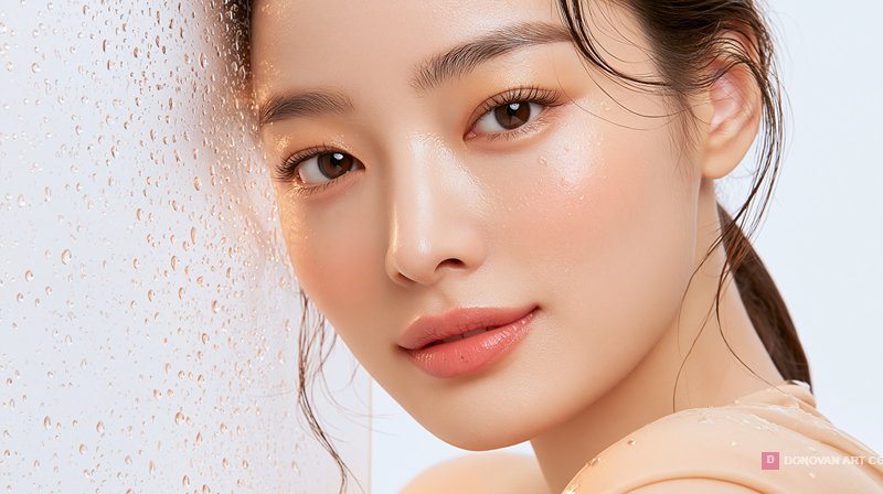 ภาพใบหน้าผิวสวยใสในน้ำ