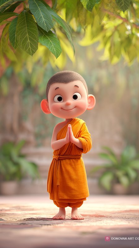 เด็กน้อยพระภิกษุในชุดเหลืองน่ารัก