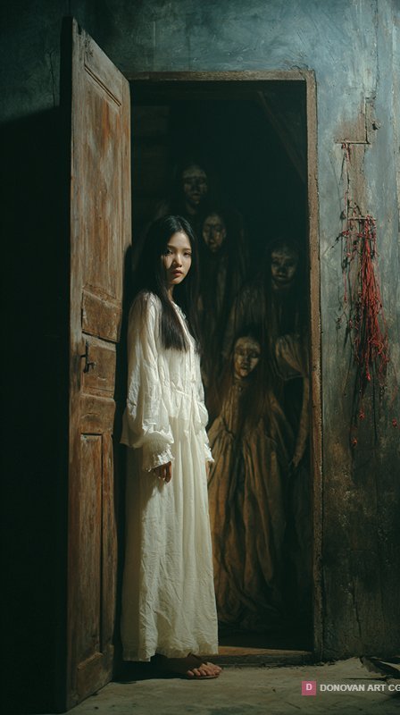 หญิงสาวในชุดขาวในบ้านผีสิง