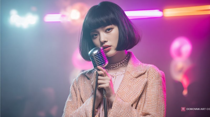 สาวสวยร้องเพลงในบรรยากาศปาร์ตี้