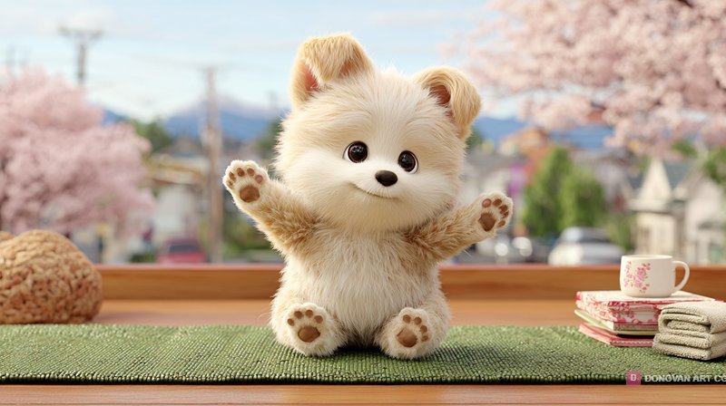 ตุ๊กตาหมาน่ารักในสวนซากุระ