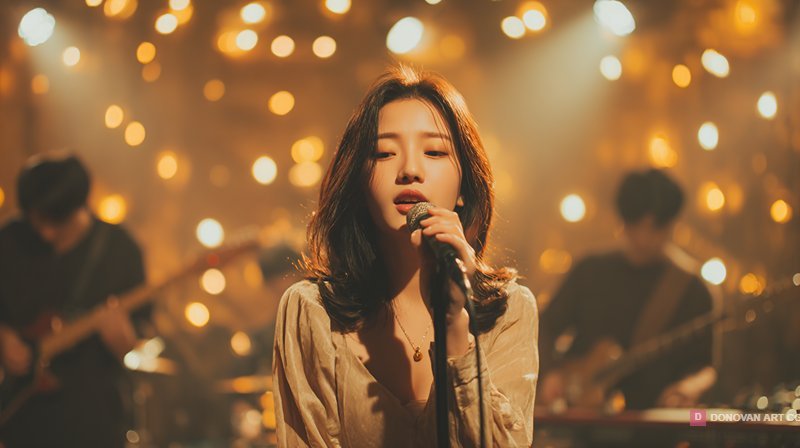 นักร้องสาวในบรรยากาศดนตรีสด