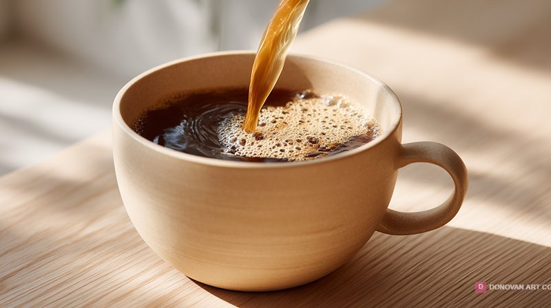 ถ้วยกาแฟร้อนในยามเช้า