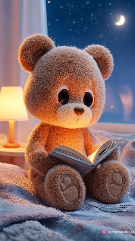 หมีนุ่มนิ่มอ่านหนังสือในคืนเดือนเต็มดวง