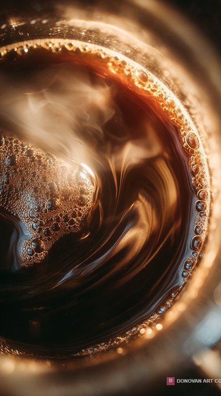 ภาพถ่ายกาแฟที่มีฟองและสีสันสวยงาม