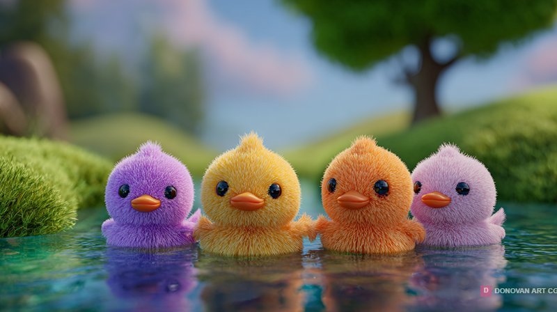 นกน้อยขนฟูสีสันสดใสในน้ำ