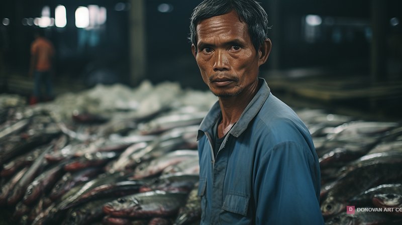 ชาวประมงในตลาดปลา