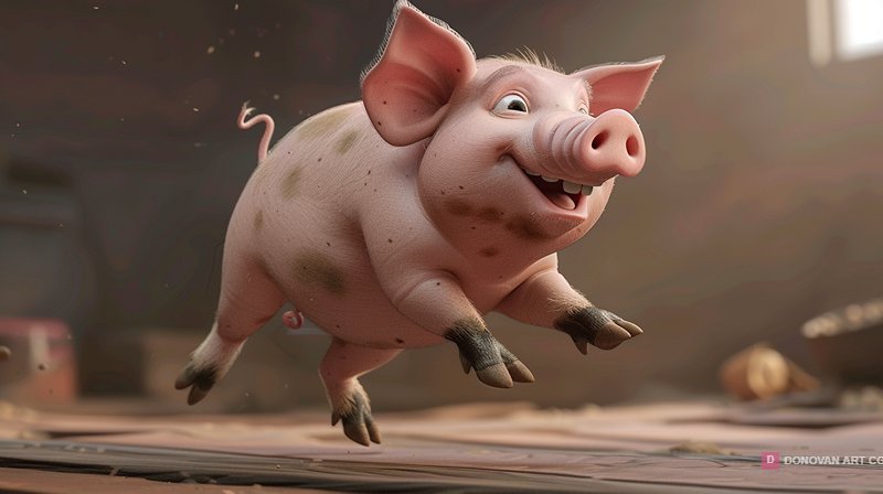 หมูการ์ตูนที่น่ารักและมีชีวิตชีวา