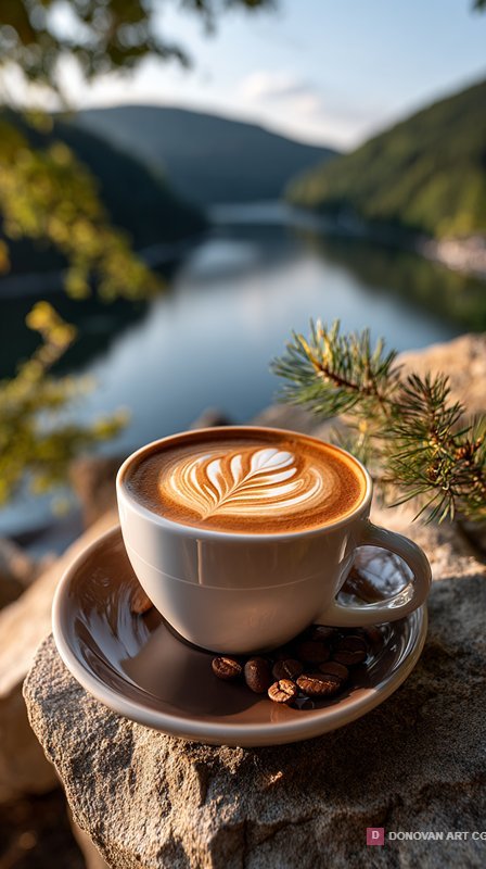 กาแฟลาเต้สวยงามริมแม่น้ำ