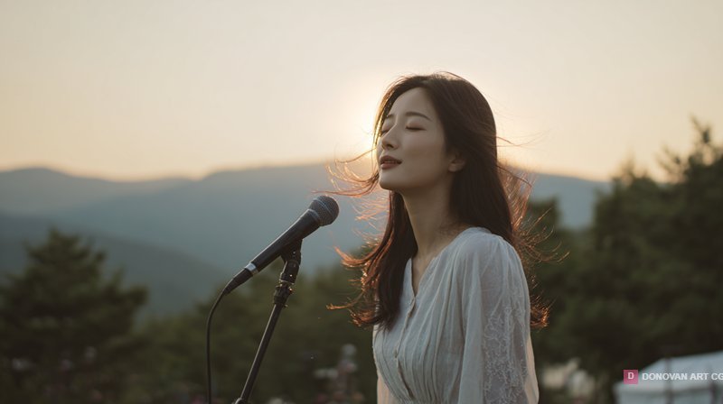 สาวร้องเพลงท่ามกลางธรรมชาติ