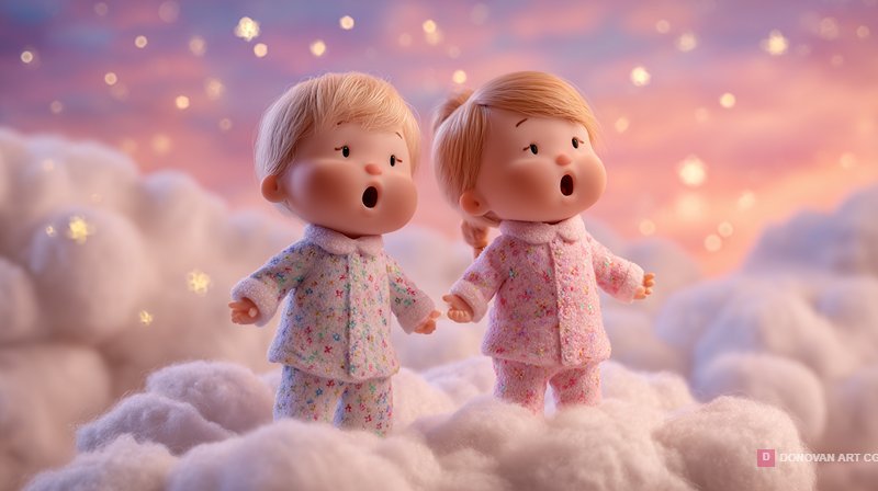 ตุ๊กตาน่ารักในเมฆสีสันสดใส