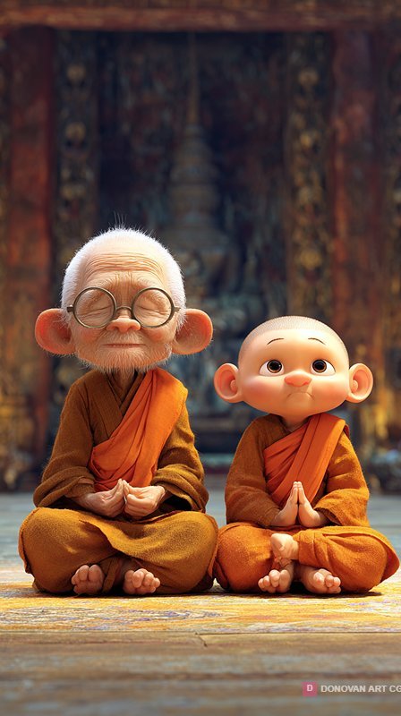 พระสงฆ์การ์ตูนในวัด