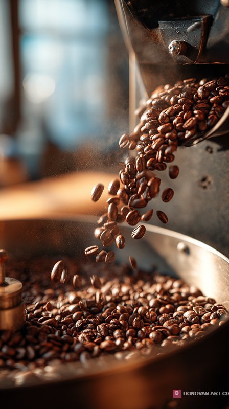 เมล็ดกาแฟคั่วสดในเครื่องบด