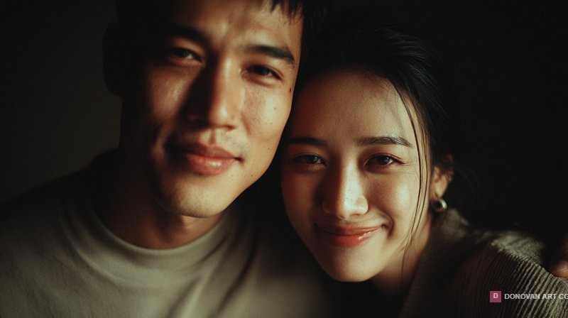คู่รักที่มีความสุขในแสงอบอุ่น