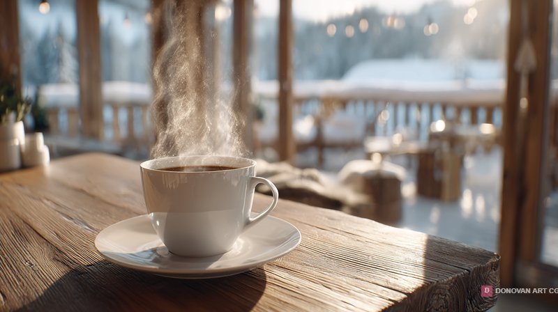 ถ้วยกาแฟร้อนในบรรยากาศอบอุ่น