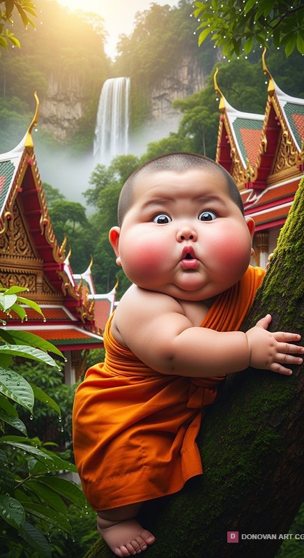 เด็กน้อยพระสงฆ์น่ารักในธรรมชาติ