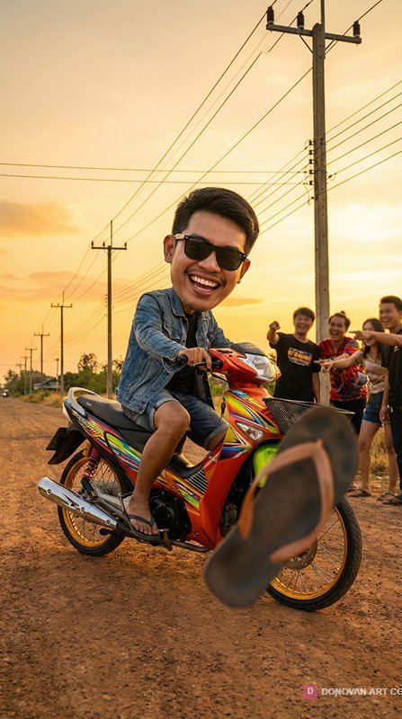 หนุ่มขี่มอเตอร์ไซค์ในบรรยากาศพระอาทิตย์ตก